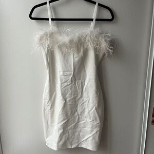 White Feather Body Con Mini Dress, Fashion Nova, size L
